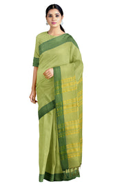 Olive Green Mercerised Saree with Green Border and Zari in Pallu