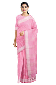 Carnation Pink Mercerised Saree with White Double Line Checks and Border