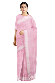 Cotton Candy Pink Mercerised Saree with White Double Line Checks and Border