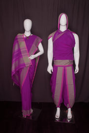 Purple Aahar Joda with Brown and Magenta Border