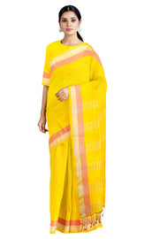 Yellow Mercerised Saree with Peach and Golden Border