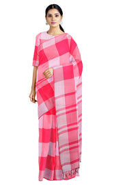Multi Color Mercerised Saree with Check and White Striped Border