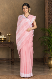 Baby Pink Saree with White Border