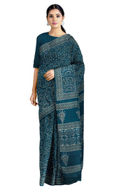 Mango Patterned Blue, Grey and Off White Dabu Printed Saree