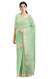Green Saree with Goldan Zari Striped and Goldan Zari Border