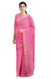 Brilliant Rose Pink Saree with Golden Zari Border