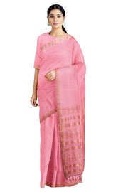 Flamingo Pink Saree with Golden Zari Border