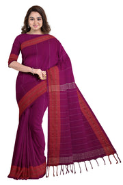 Jam Purple Saree with Vermilion and Golden Zari Border
