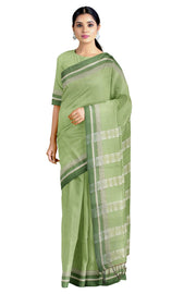 Pistachio Green Saree with Leaf Green and Silver Zari Border