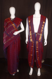 Violet and Golden Zari Check Aahar Joda