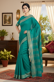 Pine Green Saree with Golden Zari Border