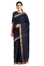 Blue Self Line Mercerised Saree with Goldan Zari Border