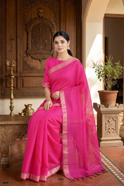 Magenta Saree with Self Line with Goldan Zari Border
