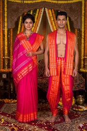 Magenta Couple Set with Orange and Golden Zari Border