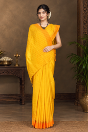 Yellow Saree with Golden Zari and Orange Border