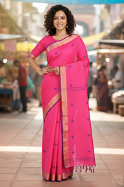 Magenta Saree with Golden Zari and Purple Border and Butis