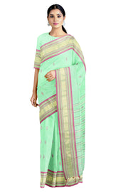 Mint Green Saree with Butis and Goldan Zari, Magenta Border