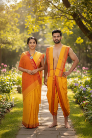 Traditional Dhoti Dupatta Saree Joda with Zari Border and Booti Work