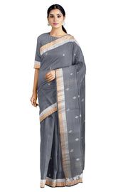 Sleti Gray Saree with Buti and Goldan, Silver Zari Border