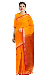 Orange Saree with Golden Zari and Red Border and Butis