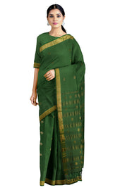 Green Saree with Golden Zari Border and Butis