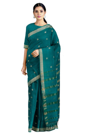 Green Saree with Golden Zari Border and Butis