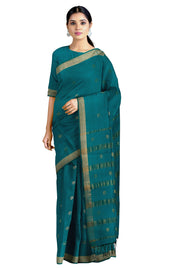 Teal Green Saree with Golden Zari Border and Butis