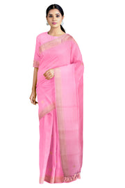 Rose Pink Saree with Butis and Goldan Zari Border