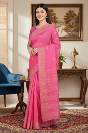 Magenta Saree with Yellow and Golden Zari Border and Butis