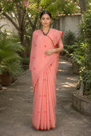 Light Bittersweet Saree with Golden Zari Border and Butis