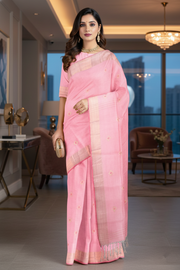 Pink Saree with Buti and Goldan Zari Border