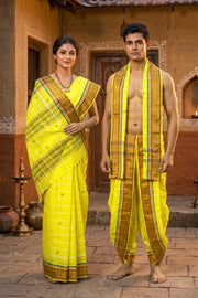 Yellow Couple Set with Golden Zari Border and Butis