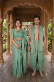 Green Couple Set with Golden Zari Border and Butis