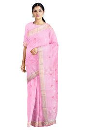 Pink Saree with Butis and Goldan Zari Border