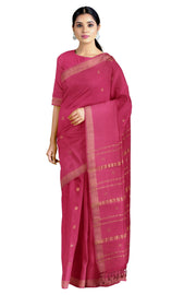 Magenta Mercerised Saree with Golden Zari Border and Butis