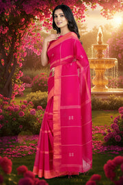 Magenta Saree with Golden and Silver Zari Checks, Butis and Border