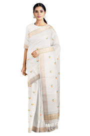 Off White Saree with Butis and Goldan Zari Border
