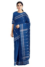 Blue Saree with White Border and Lined Butis