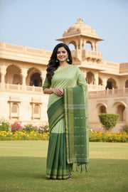 Olive and Green Saree with Yellow and Golden Zari Border