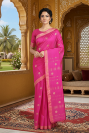 Magenta Saree with Golden Zari Border and Butis