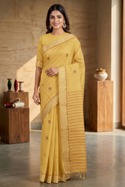 Goldan Yellow Saree with Butis and Goldan Zari Border