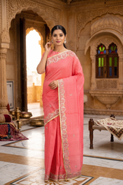 Pink Hand Embroidered Zardozi Saree