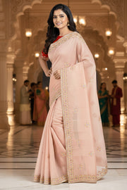 Light Peach Hand Embroidered Zardozi Saree
