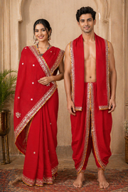Red Zardozi Couple Set