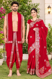 Crimson Red Hand Embroidered Zardozi Couple Set