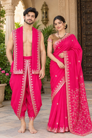 Magenta Hand Embroidered Zardozi Couple Set