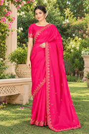 Magenta Hand Embroidered Zardozi Saree
