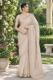 Almond Hand Embroidered Zardozi Saree