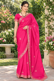 Magenta Hand Embroidered Zardozi Saree