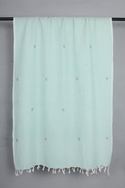 Handwoven Cotton Sea Green Stole with Butis